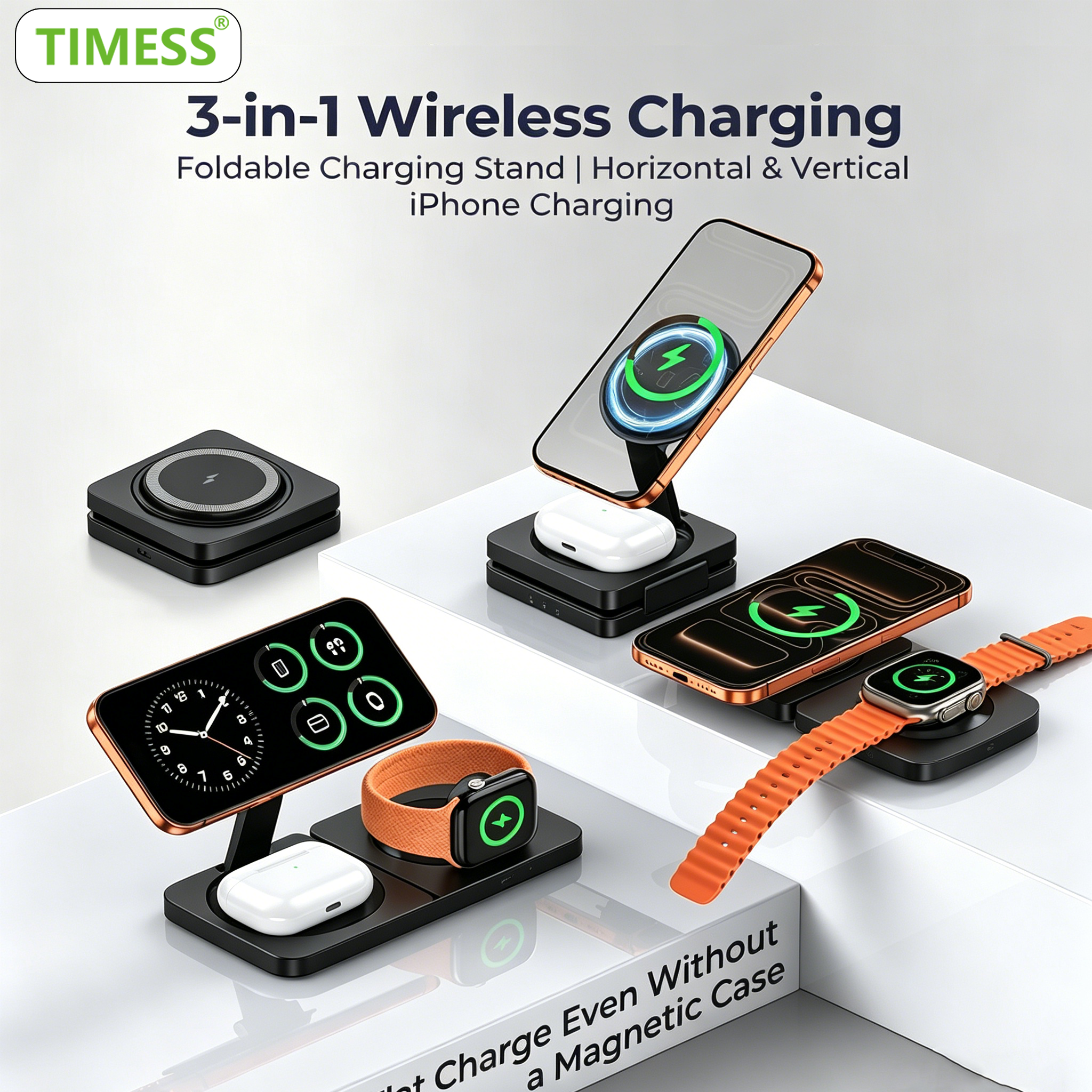 Wireless Charger 3 In 1 - TIMESS Fast Magnetic 3 in 1