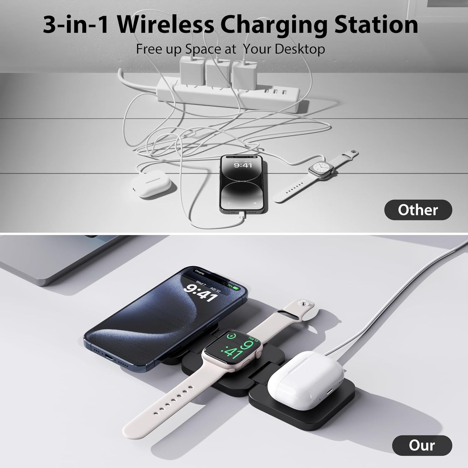 Foldable 3 in 1 Fast Wireless  - Wireless Charger 3 In 1 recension och pris