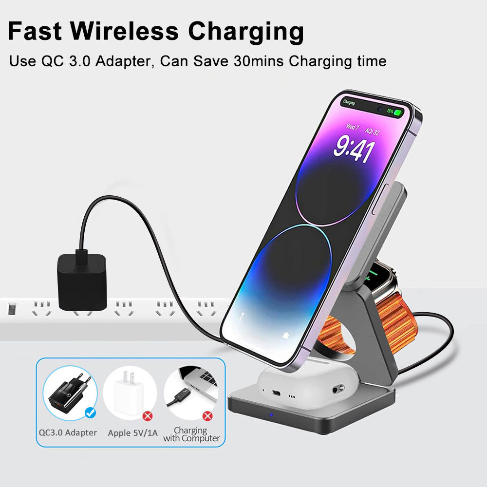 Wireless Charger 3 in 1 Foldab - Wireless Charger 3 In 1 recension och pris