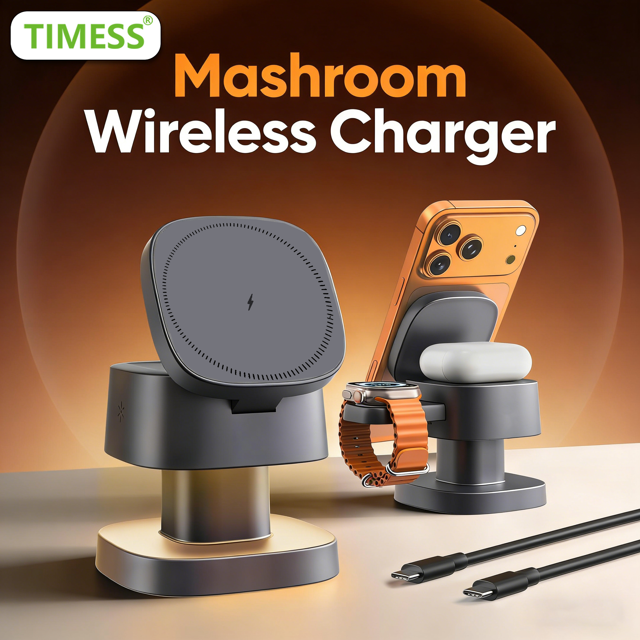 TIMESS Night Light Mashroom Wi - Wireless Charger 3 In 1 recension och pris